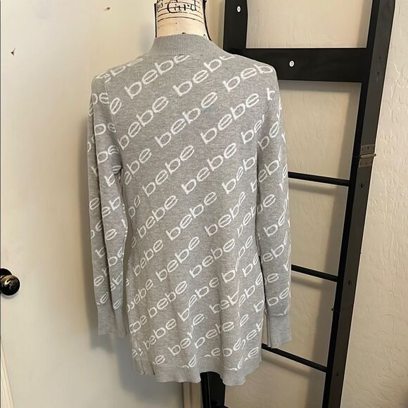 Bebe Gray Logo Open Style Cardigan Sweater Academia Business Casual Comfy - Picture 6 of 10